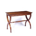 Aesthetic movement mahogany table with crossed supports, 107cm x 77cm x 49cm