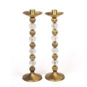 Mid 20th Century Pair of continental brass and plastic knopped candlesticks, unmarked, 34cm high (2)