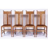 Attributed to Liberty & Co Set of four Arts and crafts oak dining chairs, unmarked, 105.5cm high (4)
