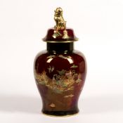 Carltonware Rouge Royale 'Mikado' very large temple jar with gilt dog of fo finial, printed script