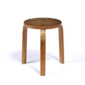 Alvar Aalto (1898-1976) for Finmar Ltd bent laminated birch stool, with Finmar label to the