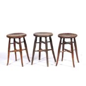 Late 19th Century matched set of three stools with X stretchers, two are 53cm x 36cm the other is