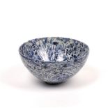 Contemporary studio pottery blue and white bowl, indistinctly signed to the base, 17cm across