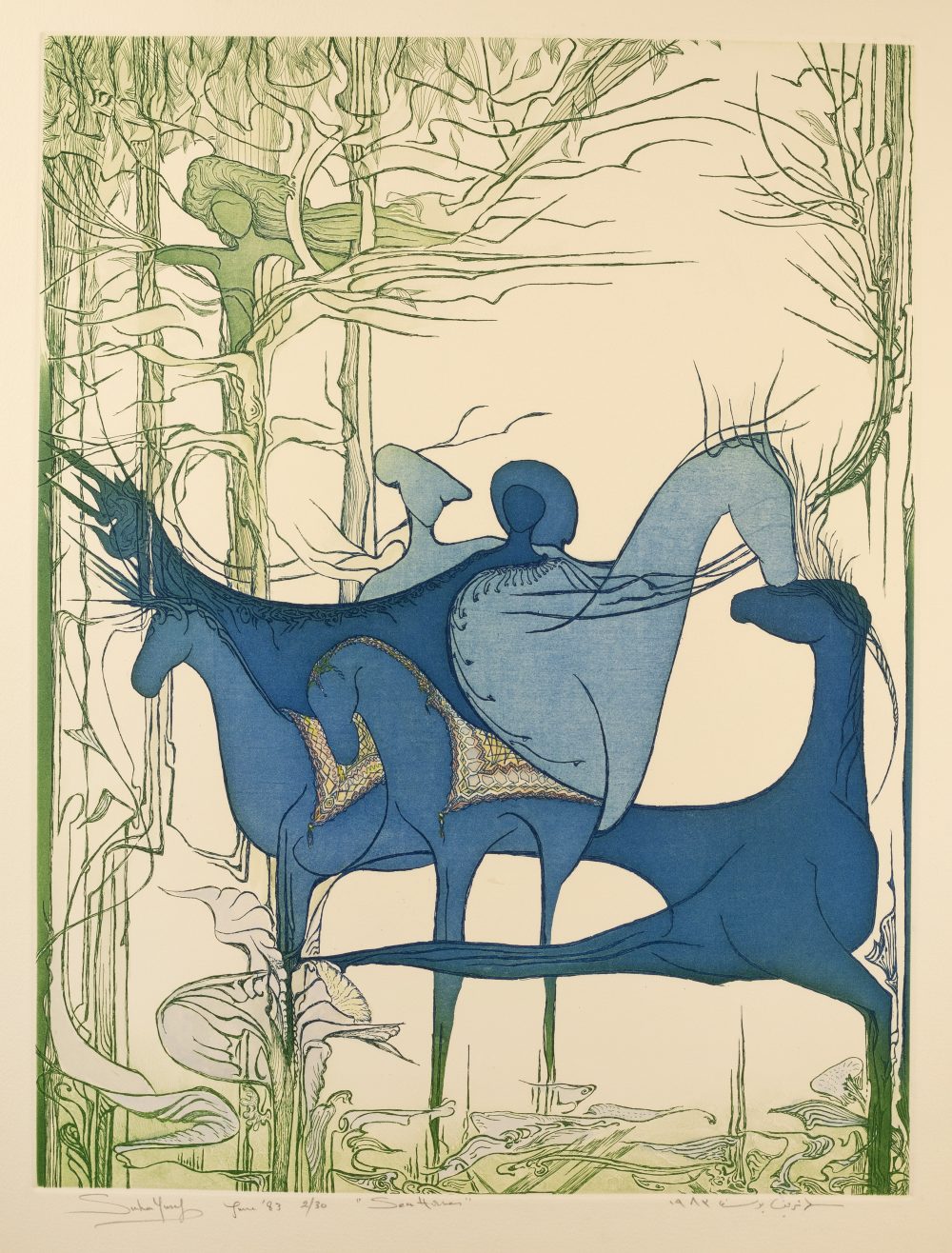 Suha Yusuf (b.1950) 'Seahorses' etching and aquatint, numbered 2/30, signed in pencil lower left, - Image 2 of 4