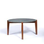 In the manner of Sven Ellekaer for Linneberg teak occasional table with circular marble top, 80cm