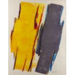 William Gear (1915-1997) 'Twin form grey/yellow' mixed media, signed and dated 1967 lower right,