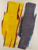 William Gear (1915-1997) 'Twin form grey/yellow' mixed media, signed and dated 1967 lower right,