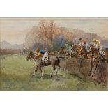 Cecil Elgee (1904-1984) 'Untitled, National hunt race' watercolour, signed lower left, 36cm x 51cm