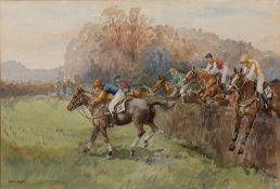 Cecil Elgee (1904-1984) 'Untitled, National hunt race' watercolour, signed lower left, 36cm x 51cm