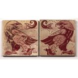 In the manner of William De Morgan (1839-1917) pair of tiles, depicting the Eagle and the Snark,