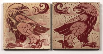 In the manner of William De Morgan (1839-1917) pair of tiles, depicting the Eagle and the Snark,