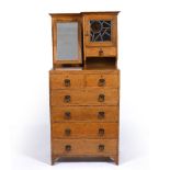 In the manner of Liberty & Co Pollarded oak aesthetic movement chest of drawers or cabinet, with