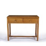 Gordon Russell of Broadway Oak side table, the two drawers with brass handles, stamped to the