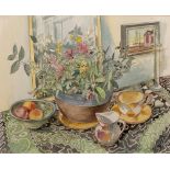 Richard Bawden (b.1936) 'Still life with chrysanthemums' watercolour, signed in pencil lower