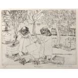 Prid Lansenby (1909-1996) 'Beekeepers' etching, artist proof, signed and dated 1975 in pencil