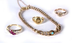 Small collection of gold jewellery consisting of a Victorian 9ct gold bracelet inset with