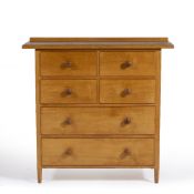Cotswold School style chest of drawers, consisting of two short and three long drawers, 108cm x