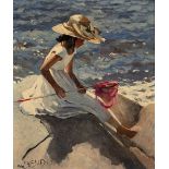 Sherree Valentine Daines (b.1959) 'Sitting on the rocks' limited edition canvas print, numbered 55/