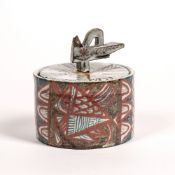 Jean Derval (1925-2010) studio pottery pot and cover with a bird finial, signed to the base, 13cm