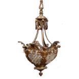 Gilt metal centre light French, circa 1900, with rope style column, scroll decoration and beaded