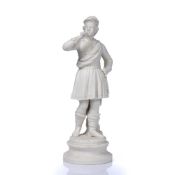 Parian ware figure group of a Scottish man on socle base, unmarked, 30.5cm high Condition: With some