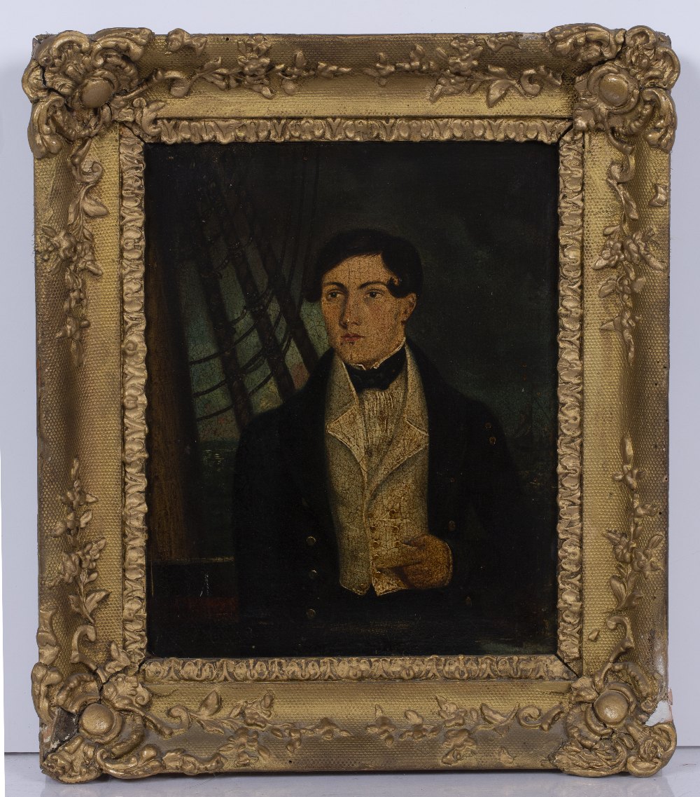 19th Century English School A naval officer, oil on board, 25cm x 20cm Condition: light marks to the - Image 2 of 3