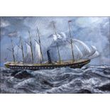 John Wilkins (20th Century British School) 'Six-masted ship' oil on board, signed lower right, 48.