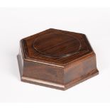 Art Deco style Mahogany hexagonal dome or clock plinth/base, 20cm x 8cm Condition: overall wear