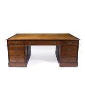 Walnut partner's desk Edwardian, with inset tooled leather top and with drawers to one side, the