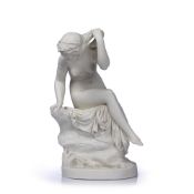 Copeland 'Untitled girl seated on a boulder' parian ware figure group, impressed mark to the