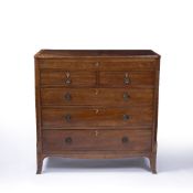 Mahogany and satinwood chest of drawers 19th Century, with canted sides and fitted top drawer, 108cm