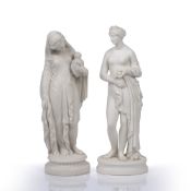 Two parian ware figure groups 'Venus' unmarked, 35cm high and one other of a classical maiden,