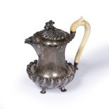 Silver hot water jug 19th Century, with ivory handle, bearing marks for Richard Sibley, London,