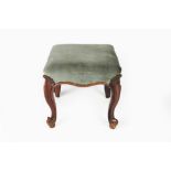 Rosewood square upholstered stool 19th Century, on shaped carved supports, 42cm across, 40cm high