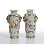 Pair of opaline vases French,19th Century, each overlaid in coloured enamels with panels of