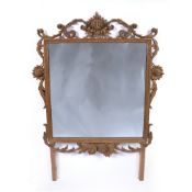 Carved pine large wall mirror Georgian style, with scroll cornice and sides with central sunflower