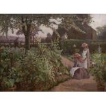 John Frederick Warne (1847-1932) 'Children in a garden', signed, oil on canvas, 49cm x 68cm, and a