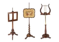 Rosewood music stand 19th Century, with adjustable column, another music stand and a Victorian