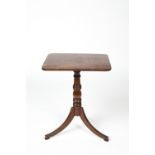 Mahogany and rosewood crossbanded tripod table 19th Century with inlaid splayed supports, 54cm x