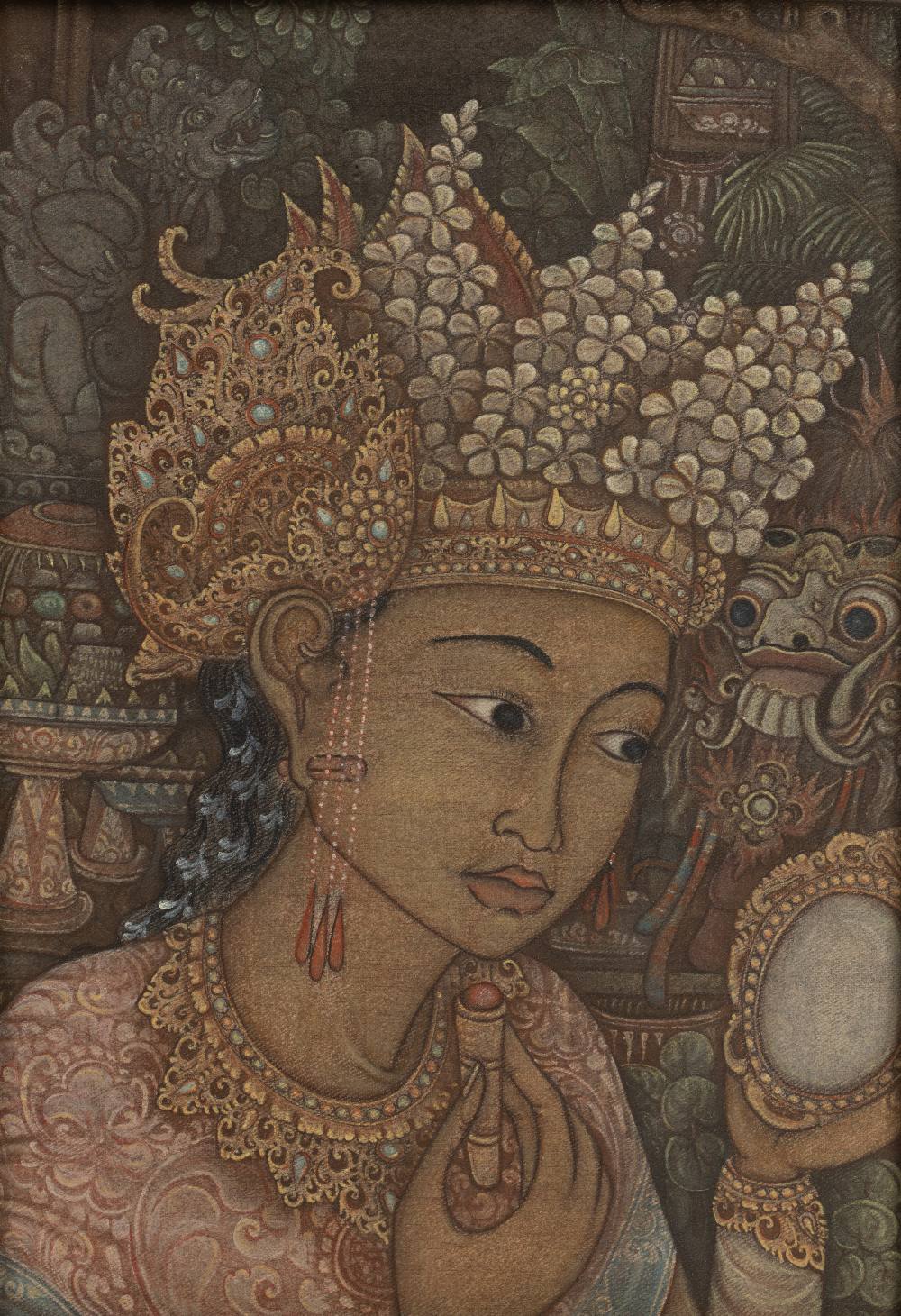 Nyoman (Balinese school) head of a girl, oil on canvas, inscribed verso, in a carved frame, 26cm x