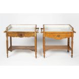 Near pair of oak and walnut marble top washstands Scandinavian, 19th Century, each with a raised