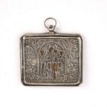 White metal pendant icon Russian, 19th Century, depicting St George and the dragon, the Holy