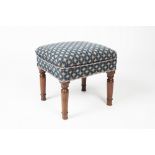 Mahogany and upholstered stool 19th Century, with turned supports, 40cm x 43cm x 42cm high