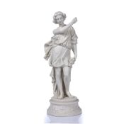 Parian ware figure group of a man, on moulded floral socle base, unmarked, 35cm high Condition: at