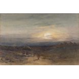 After D Cox Drover and haycart at sunset, watercolour, 16cm x 25cm, a 19th Century watercolour study