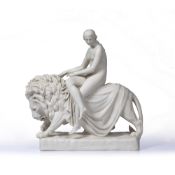 After John Bell (1811-1895) for Minton 'Una and the lion' parian ware figure group, kite marks to