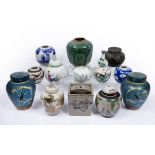 Group of Chinese and Japanese ceramics to include a pair of lidded cloisonne ginger jars 19.5cm, a