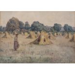James Frederick Darley (1847-1932) Haymaking, watercolour, signed with monogram, and companion, 17cm