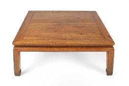 Ming style elm square opium table Chinese, 100cm square, 40cm high Condition: feet worn and chipped,