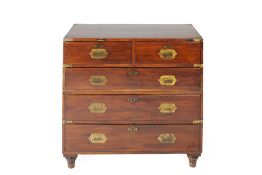 Mahogany and brass military chest 19th Century, with original sunk brass handles and escutcheons